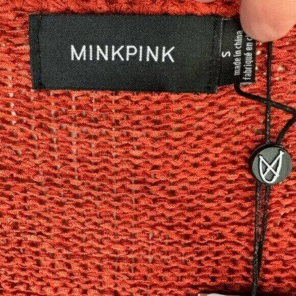NWT MINKPINK | Burnt Orange Rust V-Neck Lauren Knit Sweater Size Small - Picture 7 of 8